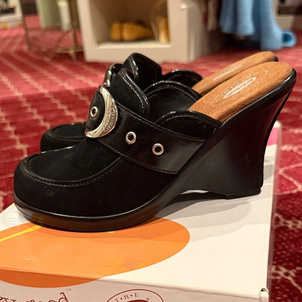 Dr. Scholl's Black Suede Mules with Silver Accent - Picture 3 of 8